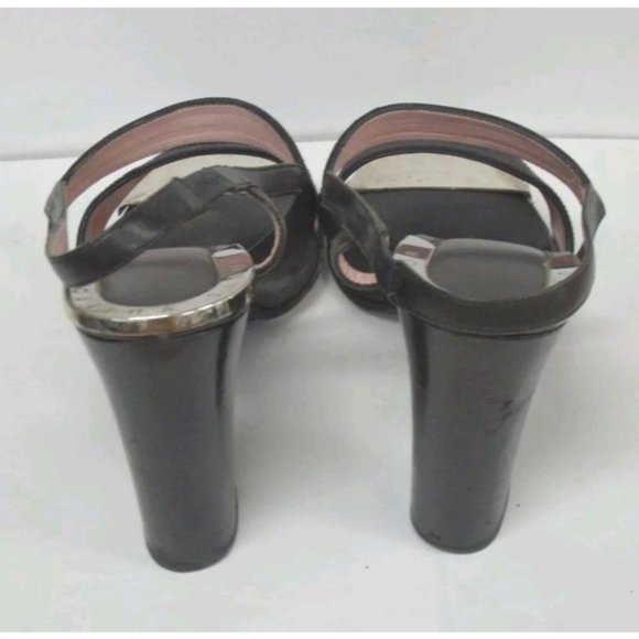 L Vuitton black chrome silver open toe logo pumps - Picture 4 of 7